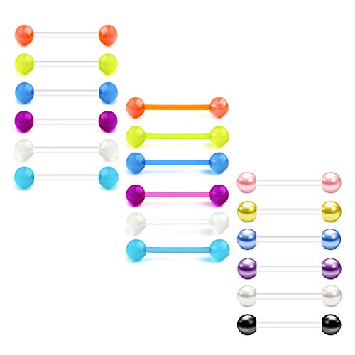 14G Resplandor en la Oscuridad Flexible Pl�stico Recto Lengua Pez�n Anillos Retenedor Piercing Joyer�a Barra 16mm 18 Piezas