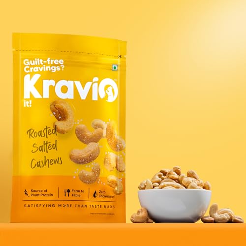Image of Kravio Premium Roasted Salted Cashew Nuts 200g | Zero Cholesterol Natural Jumbo Size Whole Kaju Nuts & Dry Fruits | Rich in Protein, Roasted Crunchy Delicious Healthy Snacks