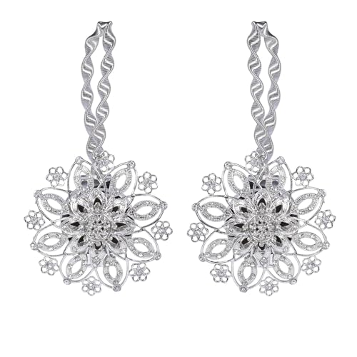 Image of PINKPARI (Label) Magnetic Creative Diamond Curtain Tiebacks, 2 Pcs. Spring Tie Back, Decorative for Home, Office, Hotel (Silver Platinium Diamond, 399)