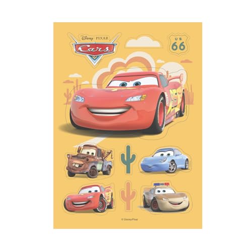 Dekora, Bolacha comestível de carros recortável, decoração de raio McQueen para bolo de aniversário, bolo retangular A5