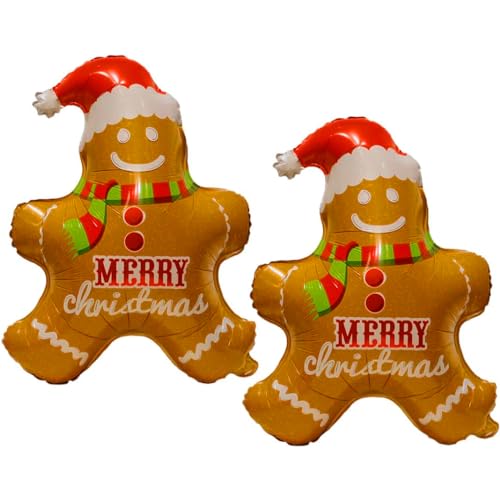 Gingerbread Man Foil Balloons for Christmas, Holiday, Xmas, New Year & Birthday Parties - 2 pcs