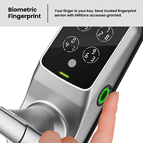 Lockly-Secure-Plus-Bluetooth-Smart-Lock-Keyless-Entry-Door-Lock-PIN-Genie-Keypad-3D-Biometric-Fingerprint-Sensor-Auto-Lock-Satin-Nickel-PGD628FSN-Latch-Edition