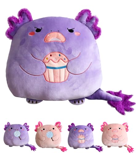Kekeso Mignon Peluche Axolotl, Doux Animal en Axolotl, Oreiller Peluche Molle pour Câlins, Adapté pour Filles et Garçons(Purple, Cake)