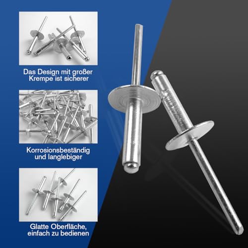 60 Stück Aluminium Blindnieten mit großem Flansch, Blindnieten Alu Nieten, Blindnieten Set, Blindnieten in Industrie-Qualität, 60er-Pack (Silber) (4.8mm × 12mm)