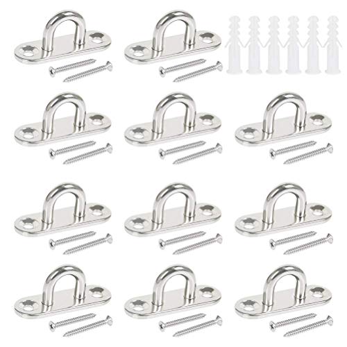 12 Set 304 Edelstahl-Ösenplatte, robuster Wandhalterungs-Klemmhaken mit 2 Löchern für bis zu 150-200 kg, U-förmige Metallklemmhaken mit 24 Schrauben