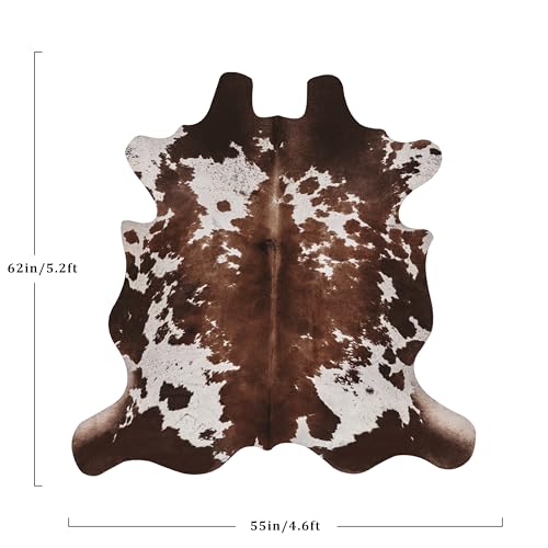 WARM HAVEN Cow Hide Faux Cowhide Rug: Cow Print Rug for Living Room Bedroom 4.6x5.2 Feet - Animal Print Skin Black and Brown Western