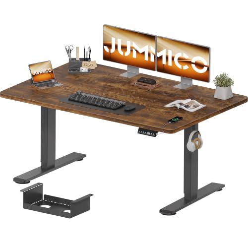 JUMMICO Höhenverstellbarer Schreibtisch 140x70 cm mit Kabelwanne & USB-A