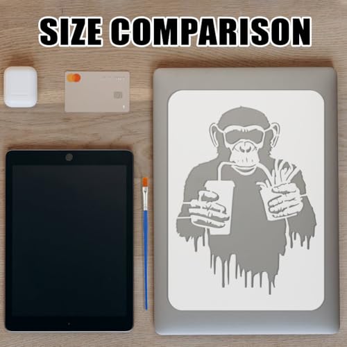 FINGERINSPIRE Banksy Schimpansen Schablone 21x29.7cm: Ausgehöhlte Banksy Graffiti Vorlage Mit Pinsel