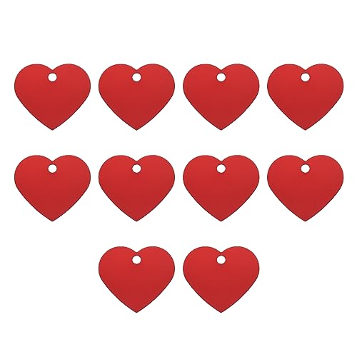 MECCANIXITY Heart Stamping Blank Tags, Aluminum Blank Dog ID Tag, Red Engraving Tags for Necklace Bracelet Making, Pet ID Tags, Pack of 10