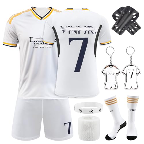 Home Away Football Kit for Kids - Soccer Jersey Training Set With Shirt, Shorts, Guard Plate, Keychain and Socks - Gift for Kids Fans