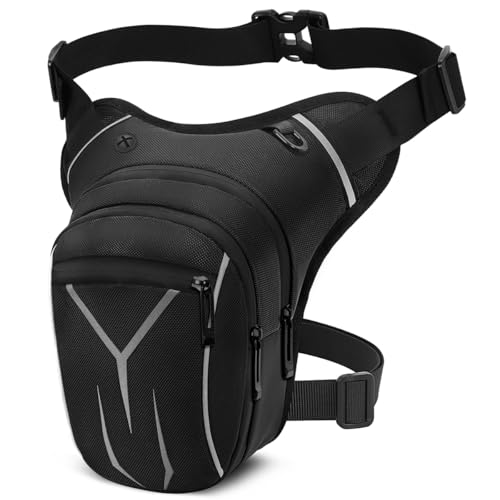 VOBUKE Sac de Jambe Tactique Etanche Sacoche Moto Leg Bag, R&eacute;fl&eacute;chissant Poche Jambe Sac Cuisse Banane Multifontion Sacs Ceinture Sport pour Homme Femme Voyage Camping Course Equitation Pochette