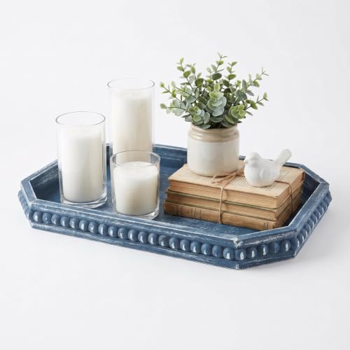 Hrastany Blue Wood Deocrative Tray, Coffee Table Tray for Centerpiece