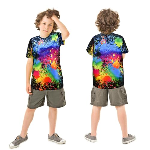 Image of Boys Tie Dye Shirts 3-12 Years Hippies Senior Crewneck Short Sleeve Rainbow Tee for Kids (US, Age, 11 Years, 12 Years, Black)