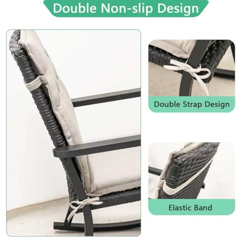 Helios&Hestia Indoor High Back Rocking Chair Cushions with Back Elastic and Ties, Outdoor Dining Seat Pads Replacement for Glider and Swivel Rocker, Waterproof, 18" x 42" x 1.5", Set of 1, Beige — view 4