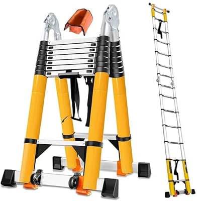 20FT Telescoping Ladder w. Stabilizer/Wheels/Cargo Hold,Adjustable Folding Extension Ladder A Frame 8+8 Foot Step Ladders for Home,Portable Aluminum Type 1A Ladder for Industrial,330lbs Capacity…