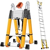 20FT A Frame Telescoping Ladder, Portable Type-A Collapsible Extension Ladder w. Double Balance Bars, Securing Straps, Wheels & Tools Bag, EN131 Certified Step Ladder (8+8Foot Step) (2026 Upgraded)