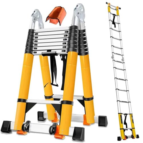 20FT A Frame Telescoping Ladder, Type-A Collapsible Extension Ladder with Double Balance Bar &...