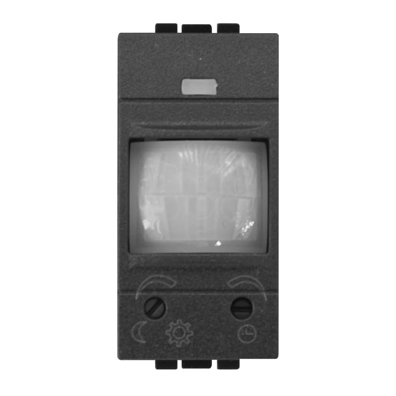 IXTRIMA Sensore di movimento crepuscolare 1 modulo per luci, PIR da incasso compatibile BTicino Living, colore nero