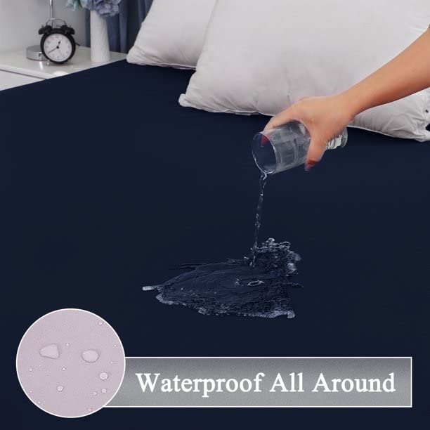Image of Waterproof Mattress Protector Single Size 75x35 - Waterproof Terry Cotton Mattress Protector /Bed Cover Single Size Bed - Navy Blue Color - Water Proof Mattress Protector for Kids Urine