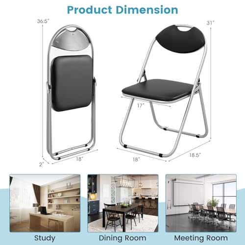 GOFLAME 2 Pack Folding Chairs, Foldable Dining Chairs with Padded Cushion and Back, Indoor Outdoor Portable Commercial Seat with Metal Frame for Dining Room, Living Room, Office, Events, Wedding Party