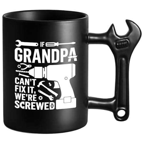 LOZACHE Funny Coffee Mug with Wrench Handle for Grandpa, Novelty Fathers Day Christmas Birthday Gifts for Grandpa Uncle Husband Brother Mechanic Tea Mug Present