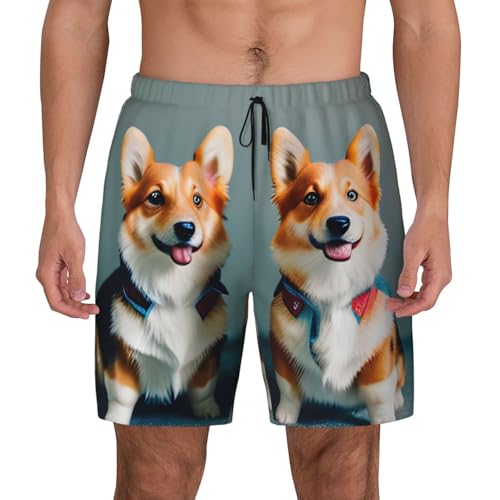 Wearing Clothes Cute Corgi Dogs Print Men Stylish Functionality Swim Trunks Breathable Beach Shorts Surfing Gym Fishing