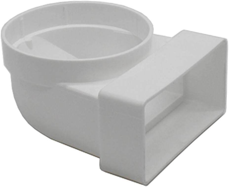 Kair Elbow Bend Adaptor 110mm x 54mm to 100mm - 4 inch Rectangular to Round 90 Degree Bend Adapter for Converting to Different Size Plastic Ducting Systems - Female