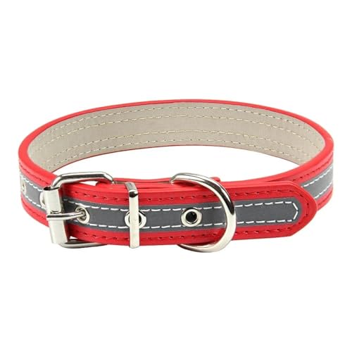 Shiba Inu Greyhound Beagle Bulldogの屋外反射性調整可能な革犬安全襟,赤,s