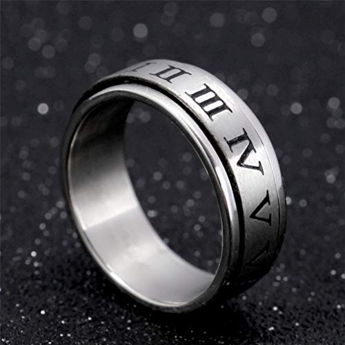 Image of PAURO Roman Numerals Spin Worry Ring | Unisex Stainless Steel, Roman Numerals Spin Worry Ring for Anxiety