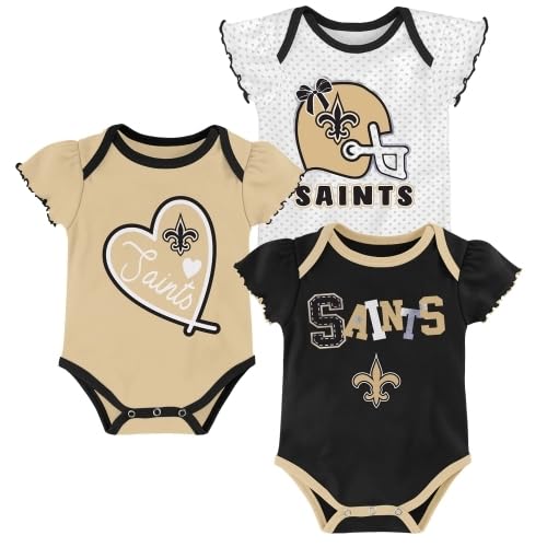 Outerstuff NFL New Orleans Saints Newborn Baby and Infant Short Sleeve Bodysuit 3-Pack, 6-9 Months