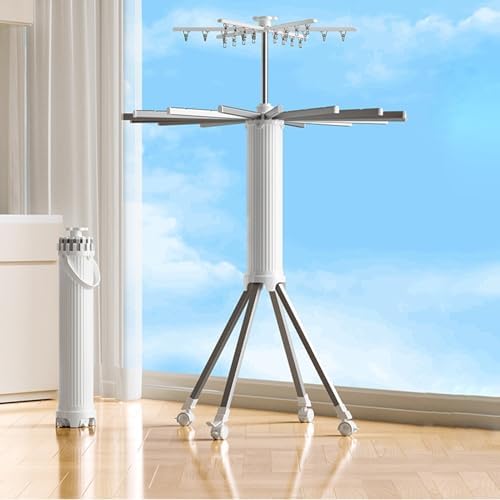 Tripod Clothes Drying Rack Folding Indoor Portable, Space Saving Hanger, Laundry Drying Rack Clothing Collapsible No Assemble, 16 Drying Rod Capacity 50kg/110lb(H120CM)