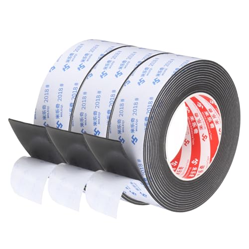 PATIKIL 3Roll Sponge Rubber Foam Tape, 1 3/4" W x 5/64" t x 16.4ft l Self-Adhesive Foam Insulation Tape Weather Stripping for Window Door Soundproofing Weatherstrip AC Seal Strip, Black