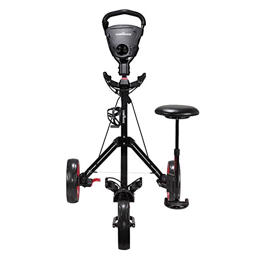 Caddymatic Golf X-TREME 3 Wheel Push/Pull Golf Cart with Seat Black/Red - Thumbnail 4