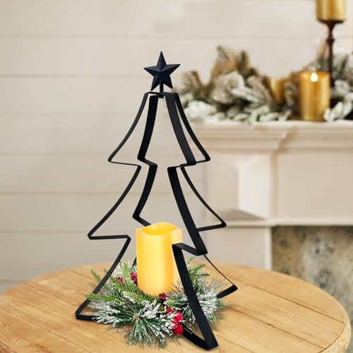 Christmas Metal Tree Centerpiece Table Decoration Lighted Candle Holder Stand Battery Operated and Timer for Xmas Holiday Table Fireplace Mantle Decorations by LEWIS&WAYNE - Image 2