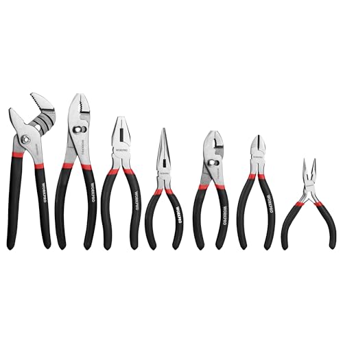 WORKPRO 7-piece Pliers Set with Groove Joint, Long Nose, Slip Joint, Linesman, and Diagonal Pliers for DIY & Home Use, Black