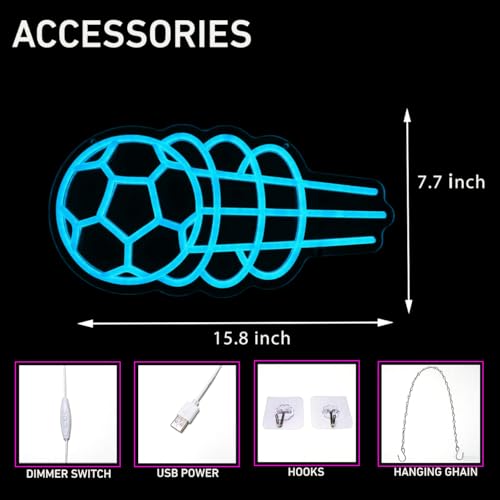 Image of Soccer Neon Sign Dimmable Blue Soccer Led Neon Sign for Wall Decor, Football LED Neon Light for Bedroom Birthday Party Man Cave College Dorm Club, Sports Signs Gifts for Boy