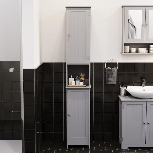 Bath Vida Priano Bathroom Cabinet Storage Cupboard Floor Standing Wooden Tallboy Unit, Grey - Image 2