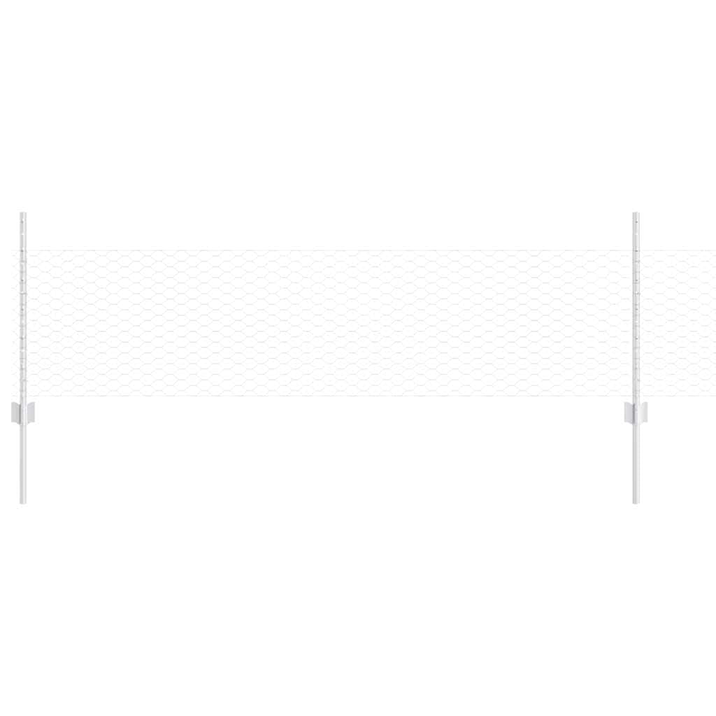 Steel Garden Fence Panel with Posts Silver 0.5 x 25 m Outdoor Boundary Roll for Privacy and Security in Terrace Patio Yard