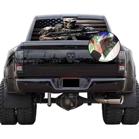 GRAPHIX EXPRESS Truck Back Window Graphics (P568 Skull American Flag AR15) Universal See Through Rear Window Vinyl Wrap - Full Window Decals for Trucks - Truck Window Decals - Army Navy Marines USMC Cover
