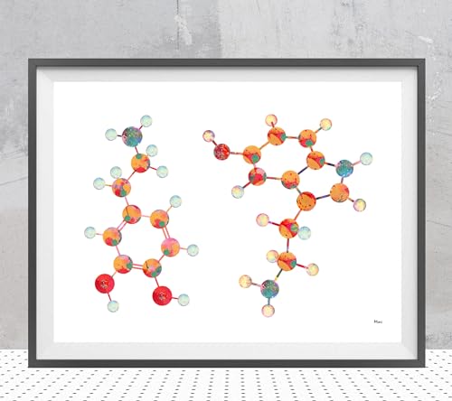 Serotonin And Dopamine Watercolor Wall Art Serotonin&Dopamine Neurotransmitters Chemical Formula