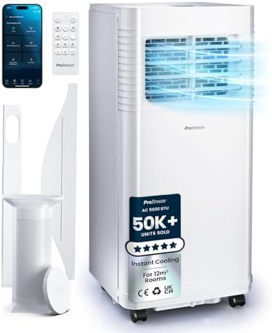 Pro Breeze 4-in-1 Smart Portable Air Conditioner 5000 BTU with Wifi, Remote Control, 24 Hour Timer & Dual Window Venting Kit Included - Powerful Air Conditioning Unit for Home