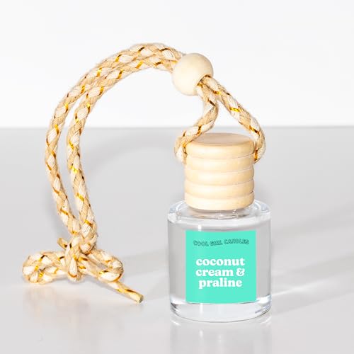 Image of COOLGIRLCANDLES Coconut Cream & Praline Car Hanging Fragrance Oil Diffuser Car Air Freshener Diffuser for Essential Oils, Scents Aromatherapy Automobile Diffuser, Long Lasting Car Diffuser Bottle