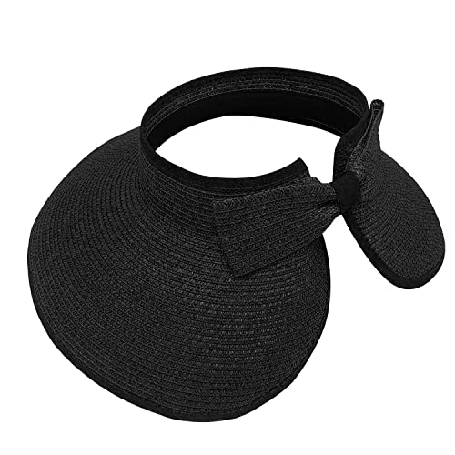 DOOVID Chapéus de palha femininos de verão com aba larga, proteção UV, viseira dobrável, chapéu de p