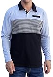 Aiyino Men's Long Sleeve Striped Polo Shirt Slim Fit Two-Tone Collared T Shirt Comfortable Cotton Color Block Shirts