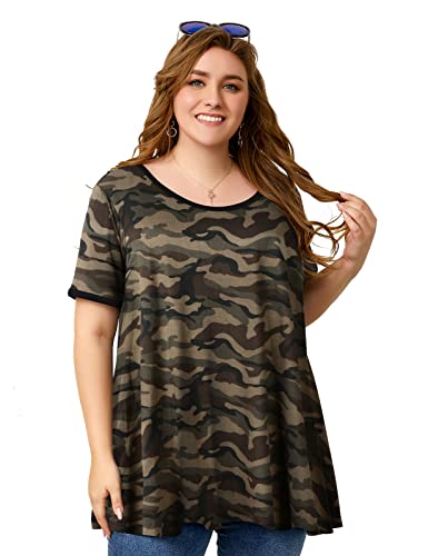 OVERWORETY Short Sleeve Plus Size Tunics for Women Loose Casual Swing Tops Flowy T-Shirts3