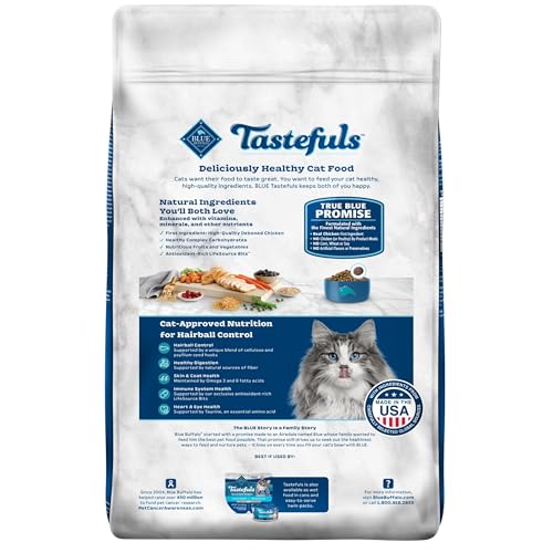 Blue Buffalo Tastefuls Natural Dry Food for Adult Cats, Hairball Control, Chicken & Brown Rice Recipe, 15-lb. Bag