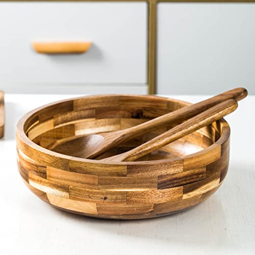 Muxihhkit Acacia Wood Large Salad Bowl, Salad Serving Set, Wooden Salad Bowl, With Salad Serving Spoons,Large Salad Bowl, Salad Bowl For Party,Salad Blender Holiday Gift. #TOP2