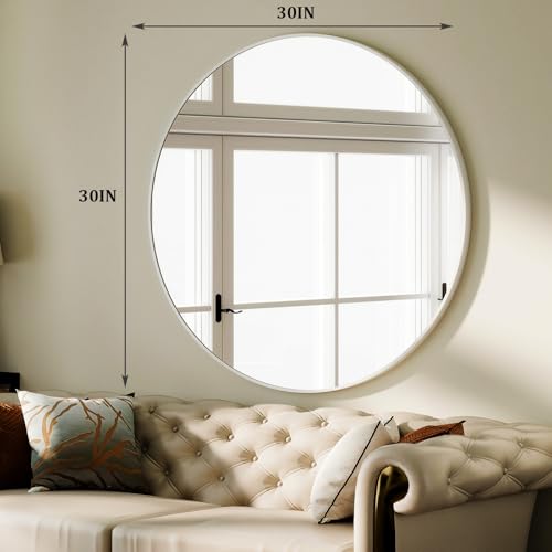 Image of HARRITPURE Round Mirror 30 White Wall Mounted Circle Mirrors