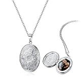 AllerPierce Damen Kette mit Foto Edelstahl Halskette mit Anhänger Foto Medaillon zum Öffnen Photo Bilder Amulett Silber Muttertagsgeschenke für Mama