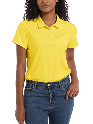 Tacvasen Polo Shirts For Women Upf 50+ Collared Short Sleeve Shirt Sun Protection Tops Work Business, Yellow, M #TOP3